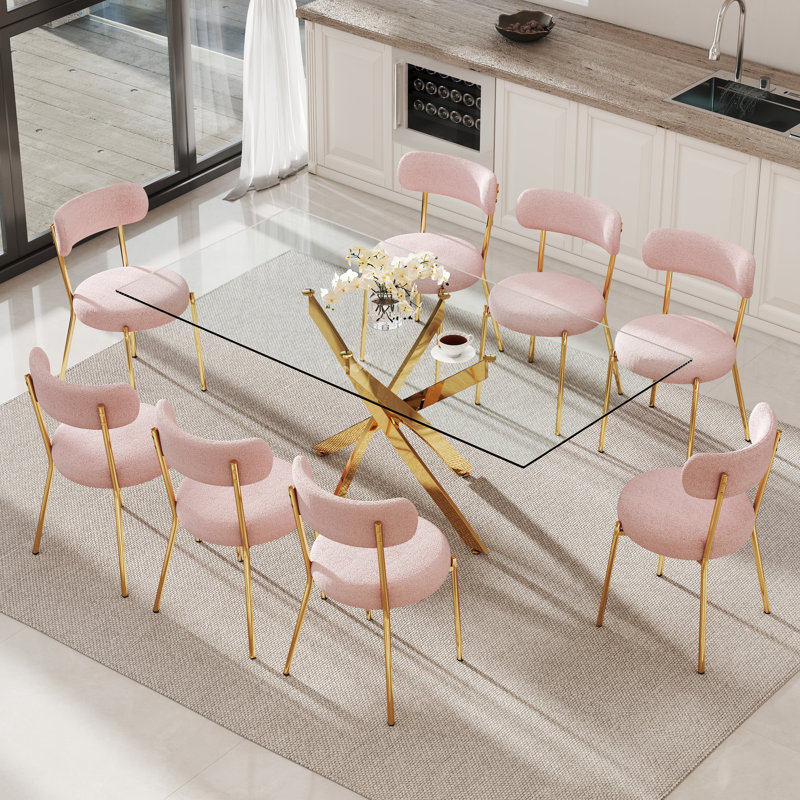 Ensemble de salle à manger rectangulaire à piédestal en verre, Blanc, 7 pièces : table, 6 chaises