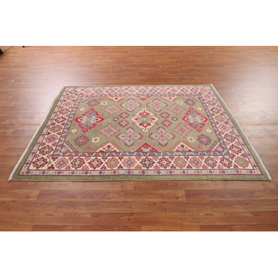 Tapis oriental vert fait à la main Kazak