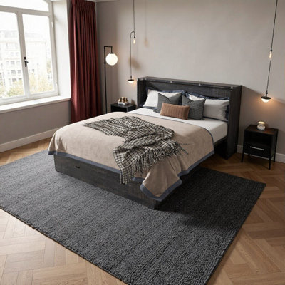 Lit escamotable 57 pouces noir carbone avec tiroirs de rangement et ports de chargement - Lit double compact pour les chambres d'amis, les salons et les bureaux