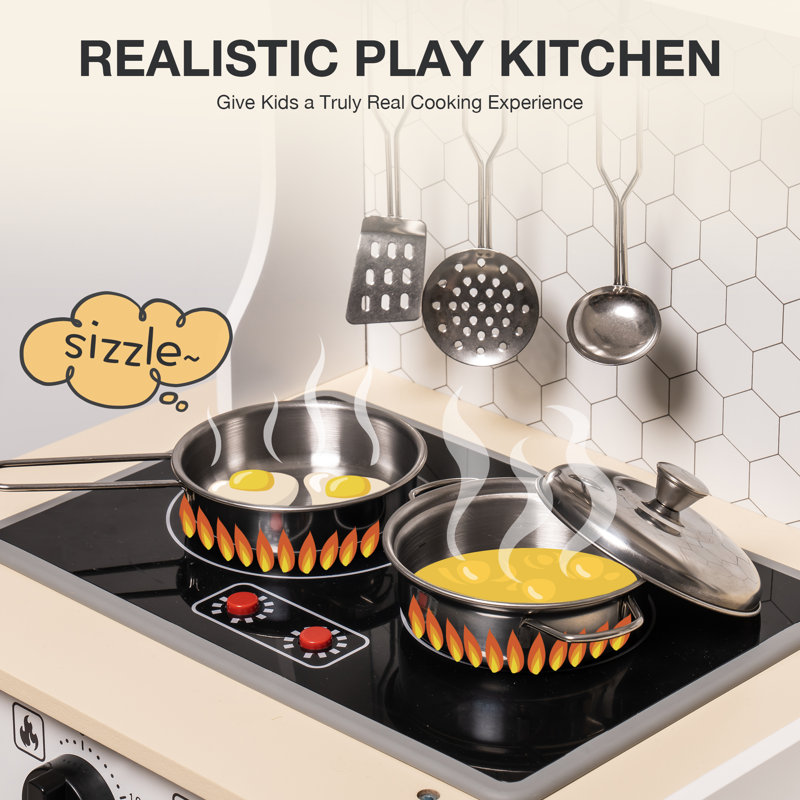Gray Wooden Play Kitchen Set with Lights and Sounds