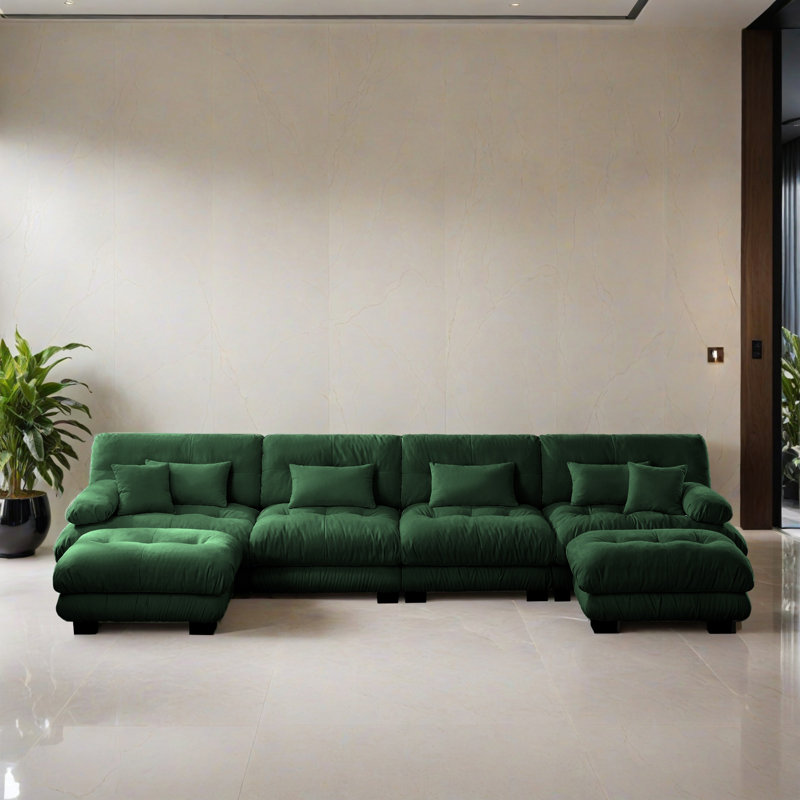 Canapé-lit modulaire 6 pièces pour salon, Chenille verte
