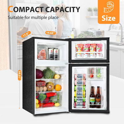 BANGSON 3.2 Cu.Ft Mini Fridge with Freezer, 2 Door Compact Refrigerator with Adjustable Temp & Low Noise for Apartment, Dorm, Office, Black