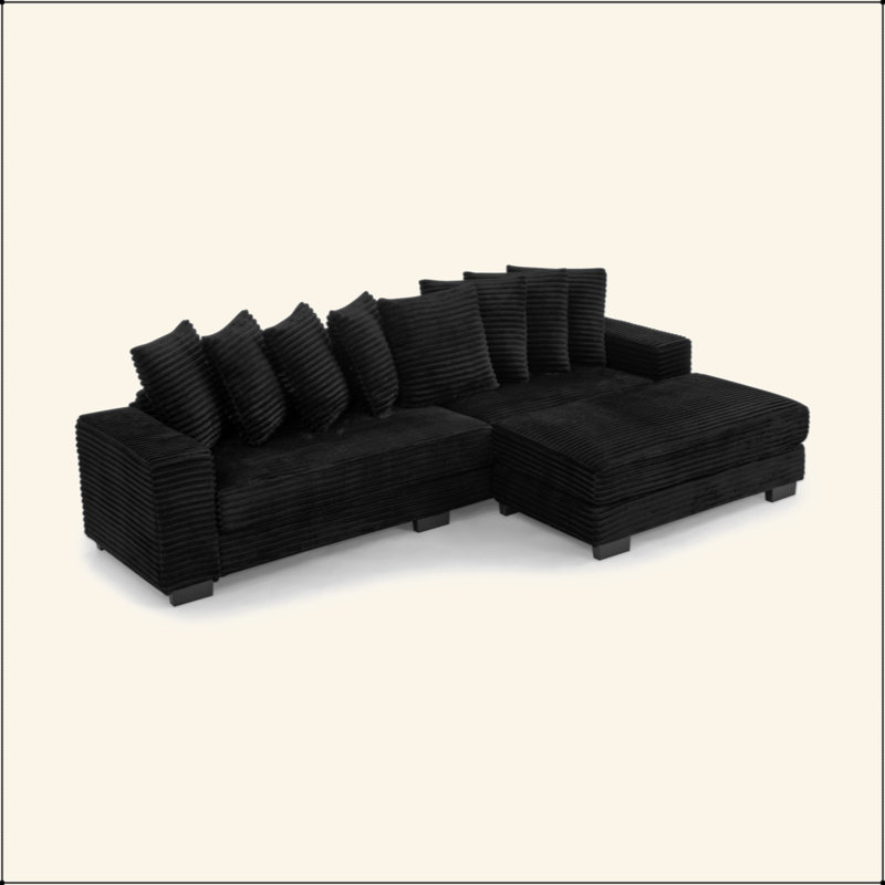 Canapé-lit modulaire rembourré en velours côtelé Corduroy, Noir