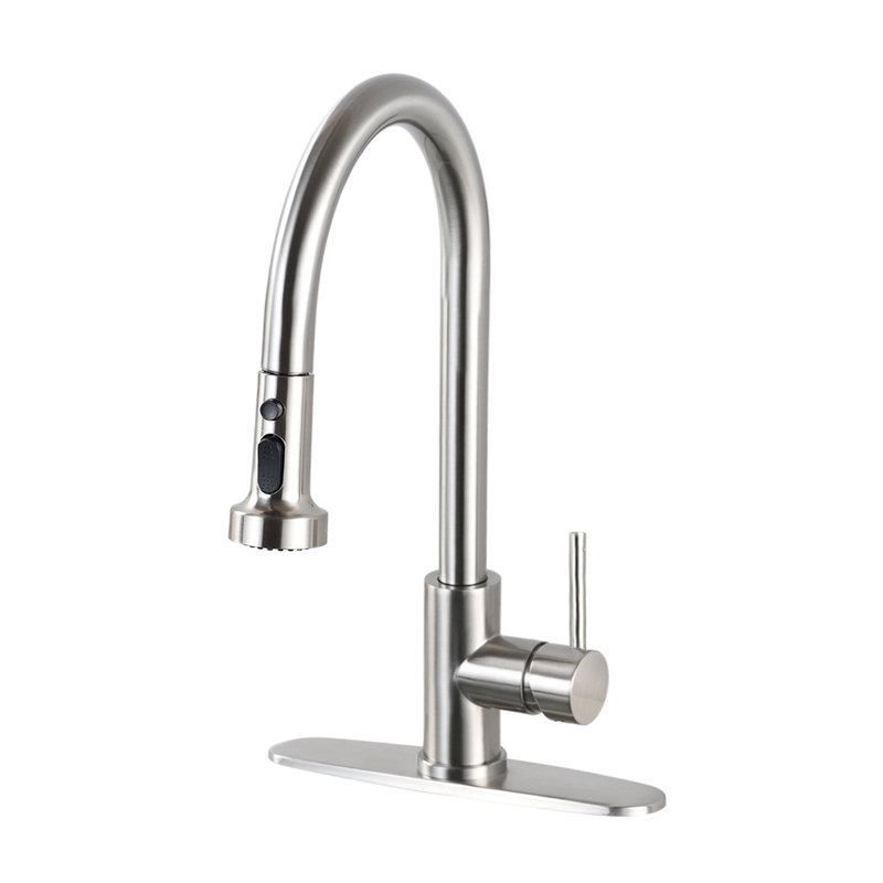 Robinet de cuisine rétractable en acier inoxydable avec pulvérisateur brossé, Nickel brossé, Sans distributeur de savon
