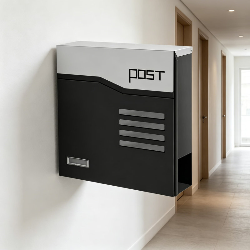Boîte aux lettres murale verrouillable de grande capacité avec porte-journaux, boîte aux lettres extérieure robuste en acier galvanisé antirouille avec serrure sécurisée