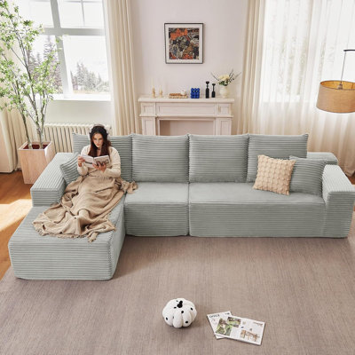 135" Modular Sectional Couches for Living Room, Comfy Boneless L Shaped Cloud Couch with Chaise Lounge, Modern Cozy Corduroy Deep Seat Floor Sofa, Memory Foam, No Assembly Required