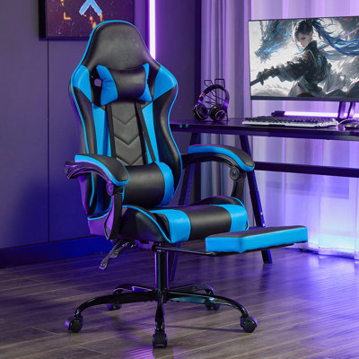Chaise de jeu avec repose-pieds, chaise d'ordinateur ergonomique avec appui-tête et support lombaire, chaises de jeu vidéo à hauteur réglable pour adultes, noir