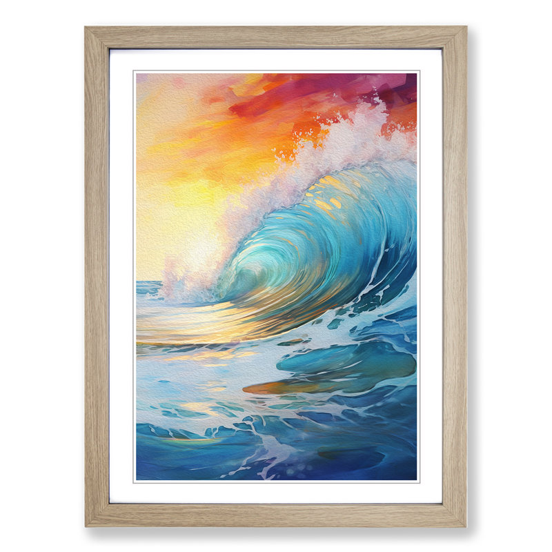 Ocean Modern No.3 - Single Picture Frame Print on Wood, 46cm H x 34cm W x 2cm D, Oak Framed
