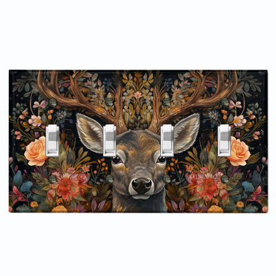Plaque murale standard à 4 interrupteurs à bascule Elegant Wild Deer Forest Flowers