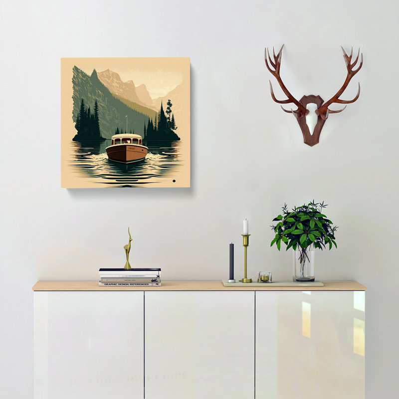 Boat On A Lake Mid-Century - Print, 50cm H x 50cm W x 3cm D