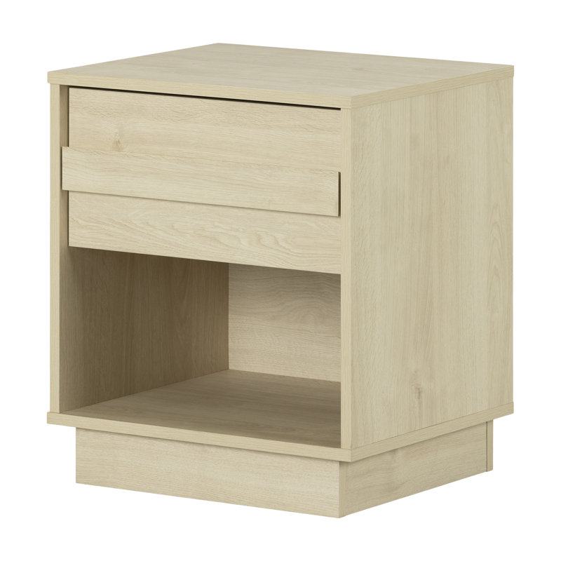 Bleached Oak 1-Drawer Nightstand with Open Shelf
