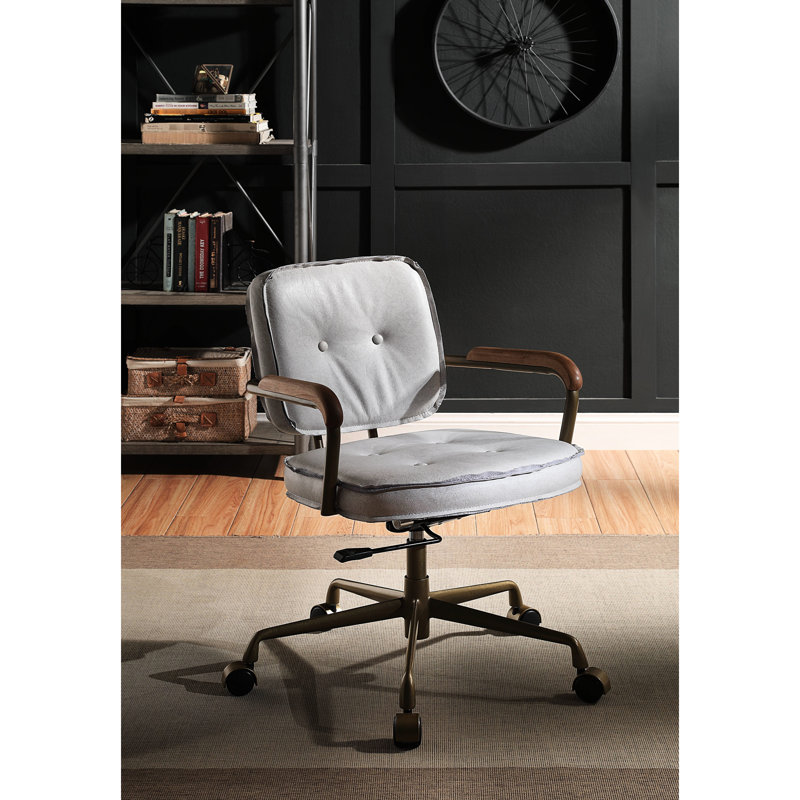 Chaise de bureau en cuir blanc antique - coussin épais et stable de 3 po, pivotant à 360 degrés, hauteur réglable, + gris, coussin optionnel, densité de la mousse D6,5, fabrication du siège