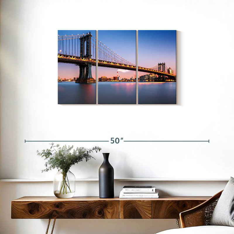 Lilie illuminé le pont de Manhattan, photographie, H 20 po x l 33 po