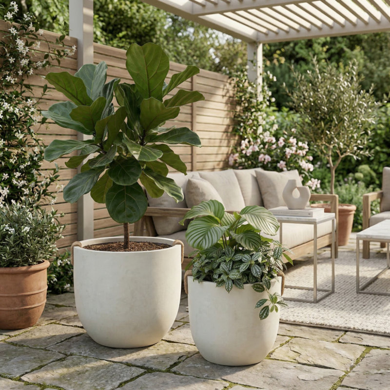 [Ensemble de 2] Pots à fleurs d'intérieur / extérieur faits à la main avec trous de drainage (15 po x 13 po et 18 po x 16 po)