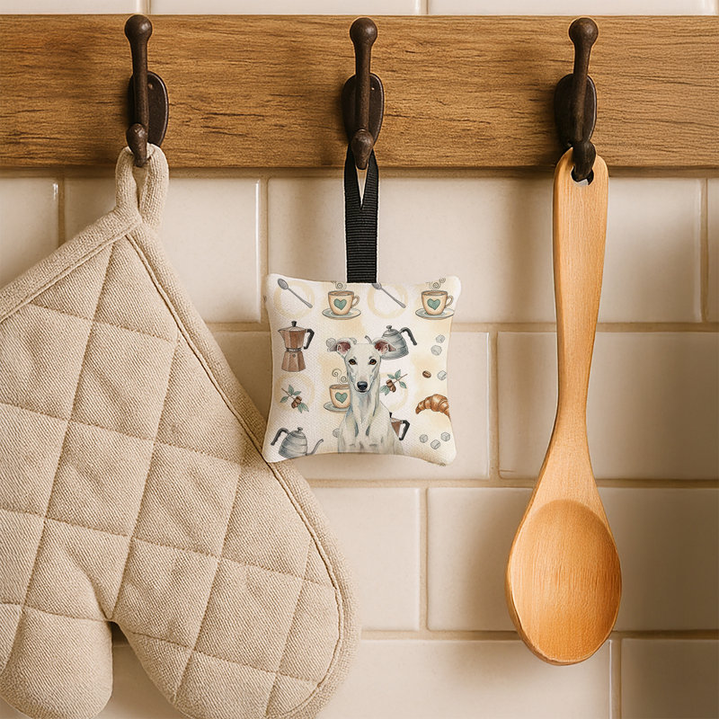 Ornement suspendu en tissu blanc avec lève-personne 3,5 x 3,5, Greyhound White