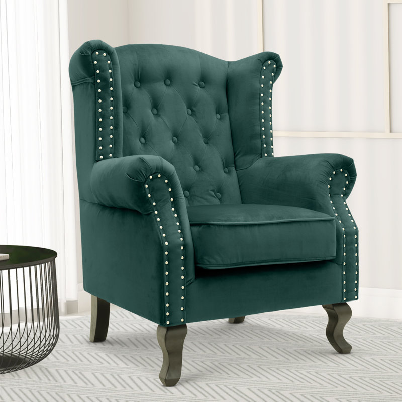 Henley Baden Wingback Chair, Bottle Green, Velvet