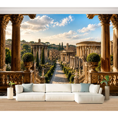 Wall Mural Peel and Stick Wallpaper Ancient Roman Ruins Columns Stone Structures Sunset Self-Adhesive Removable Contact Paper Wall Decor for Living Room Bedroom 100"H x 144"W