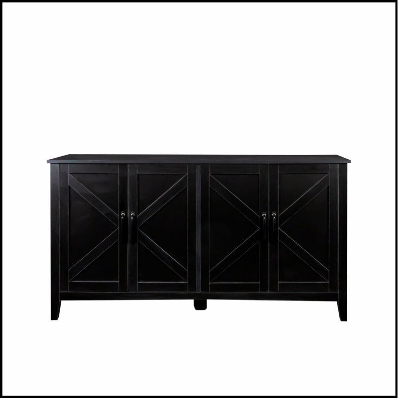 Charmant buffet autoportant avec 4 portes et 4 tablettes ouvertes pour un rangement et une présentation élégants, parfait pour les maisons modernes et traditionnelles.