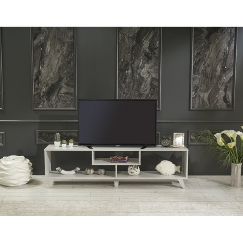 Mid Century Modern Tv Stand Open Shelving Entertainment Centre 67 inch Tv Unit, Gray