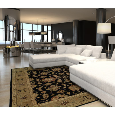 Hand Knotted Wool Oriental Area Rug in Black/Camel