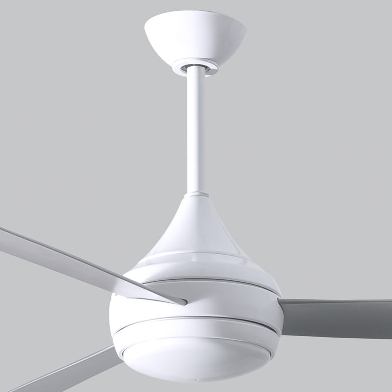 Donaire LED Outdoor Downrod Ceiling Fan, Gloss White, Brushed Stainless