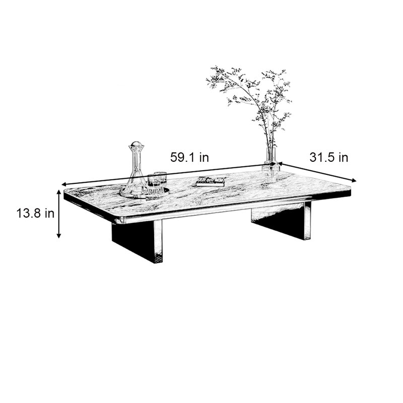 Rectangular rock slab floating coffee table, 13.8" H x 59.1" L x 31.5" W, White