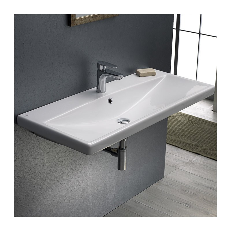 CeraStyle By Nameeks Elite 17.52'' White Ceramic Rectangular Drop-in, Wall Mount Bathroom Sink with Overflow, Single Hole