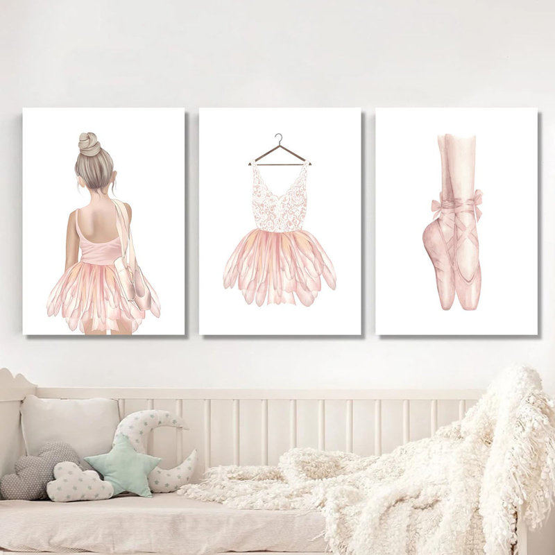 Pink Ballet Dancer Pointe Shoes Ballerina Dress Watercolor Poster Canvas Printing Dance Wall Art Picture For Room Decor (12X16inch Wrapped Canvas)