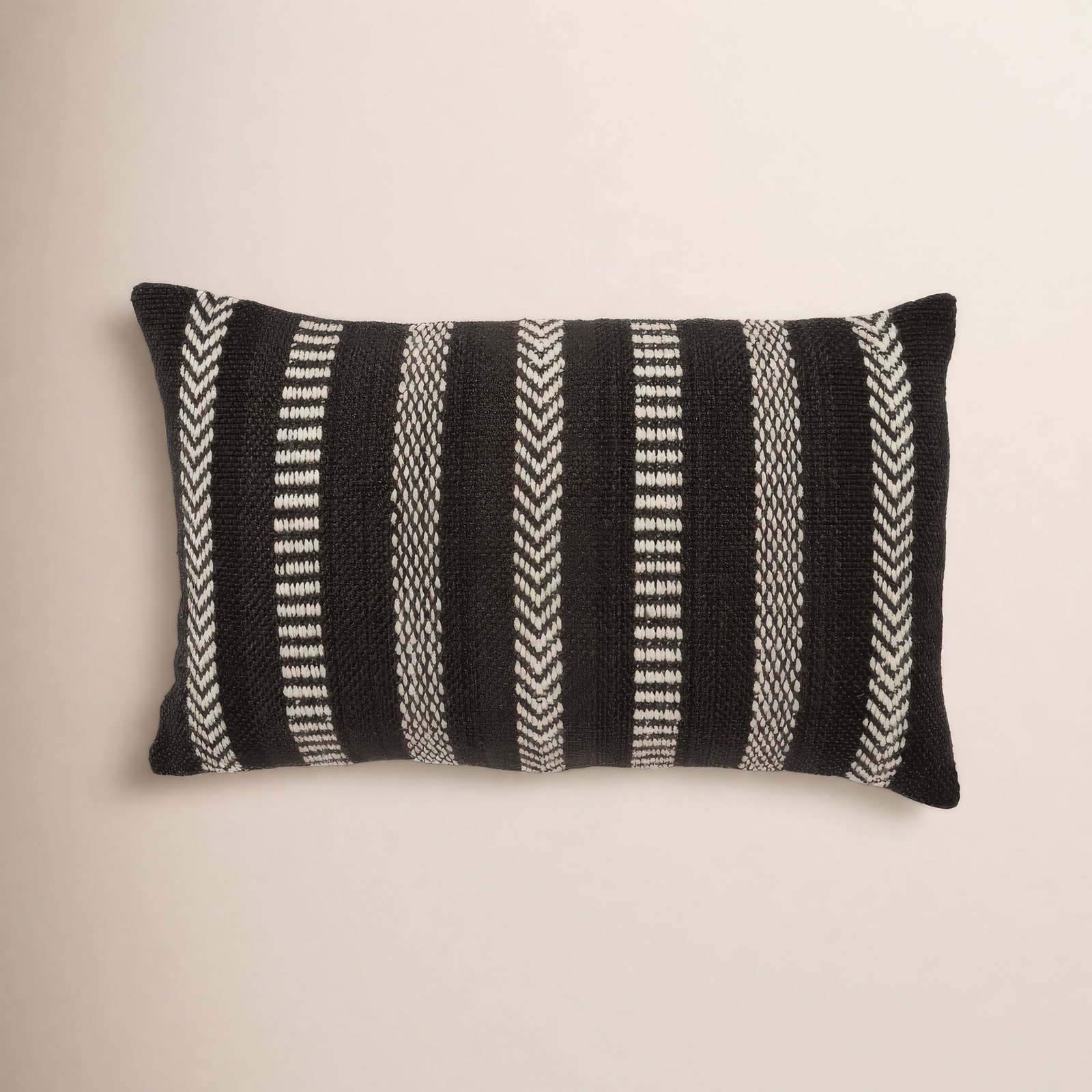 Positano 21" x 13" Embroidered Pillow Cover, Black/Ivory, Polyester/Polyfill