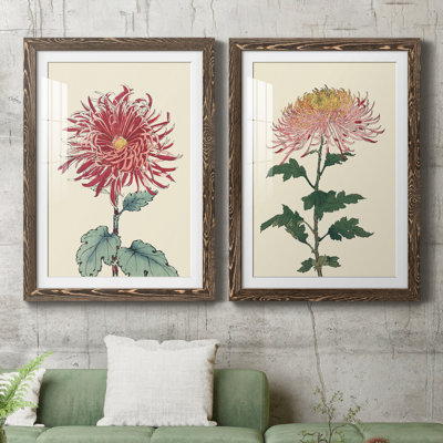 " Chrysanthemum Woodblock I " 2 - Pieces Painting Print