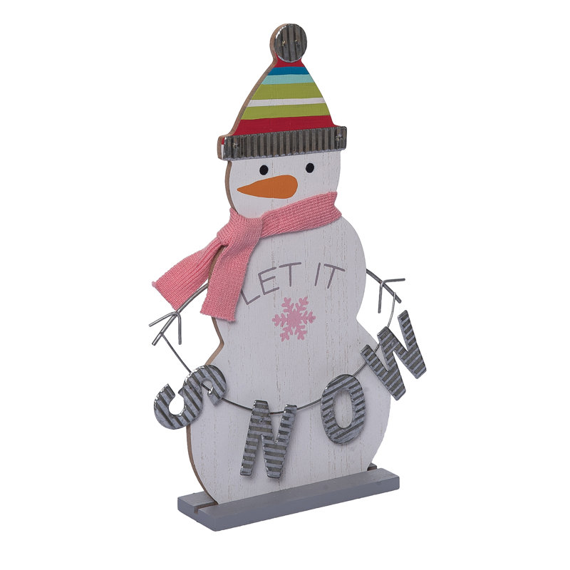Bonhomme de neige de Noël en bois multicolore 12,99 po avec détails