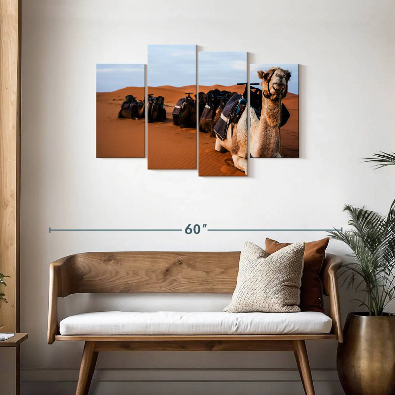 Camels In Morocco, H 27 po x l 43 po