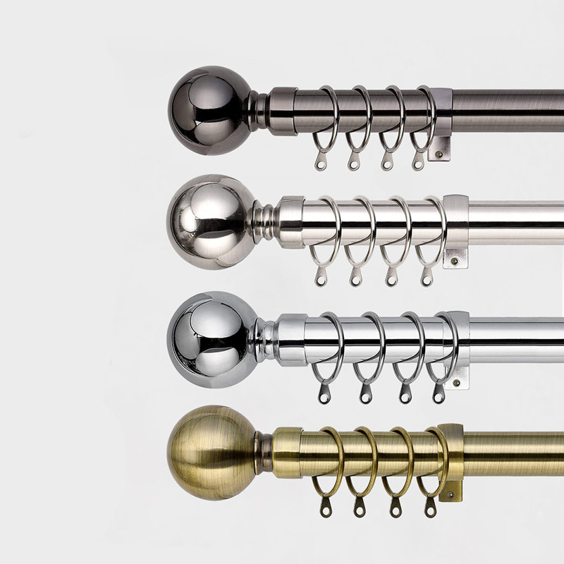 Nuha Adjustable 210cm to 120cm 2.8cm Single Curtain Pole, 120cm - 210cm, Brushed Silver