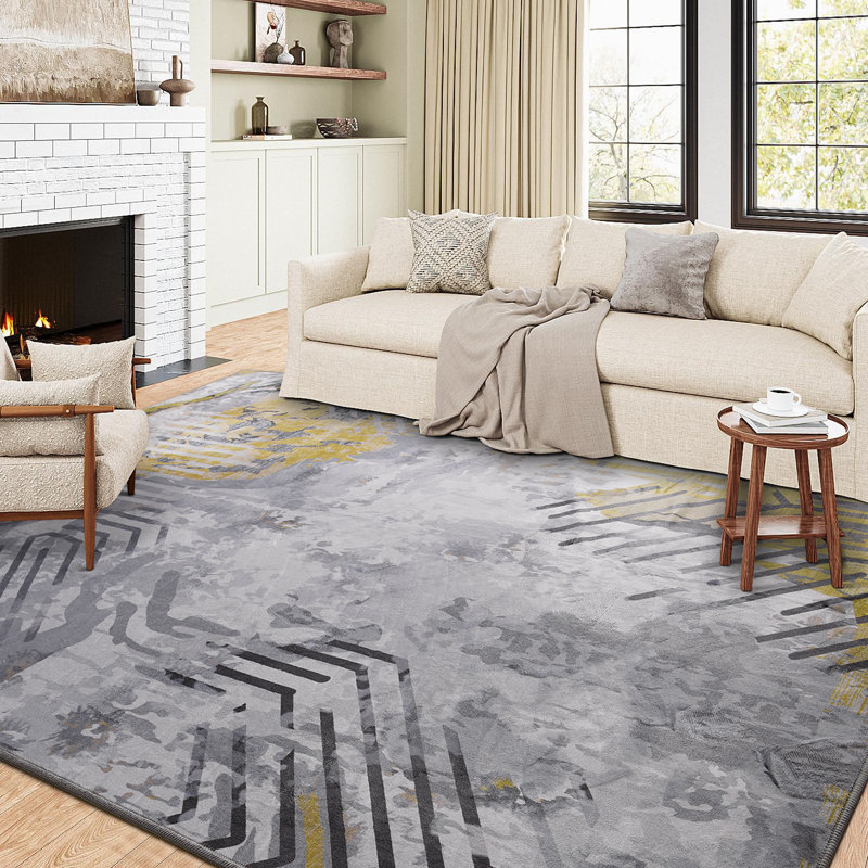 Tapis d'intérieur lavable à motif abstrait moderne Groner, Rectangle 5 pi x 8 pi