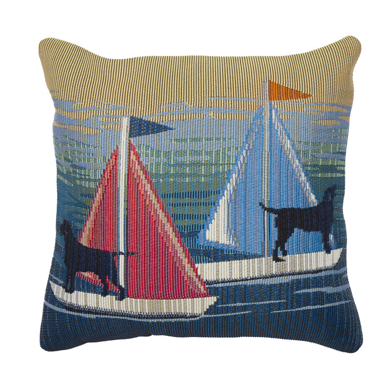 Blue and Red Nautical Dogs Indoor/Outdoor Throw Pillow