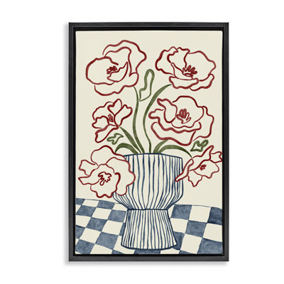 Flower Vase on Minimal Checkered Floating Frame, design by JJ Design House LLC