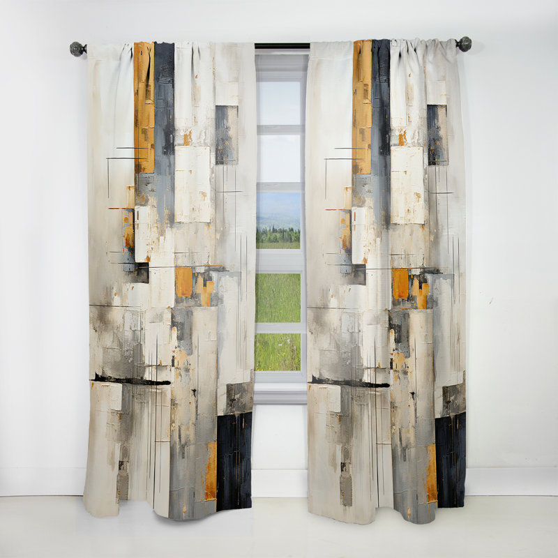 Elfreda Grey and Yellow Fantasy Sci Fi Minimalism Art - Collages Curtain - Velvet Room Darkening - 1 panel, 52" W x 90" L
