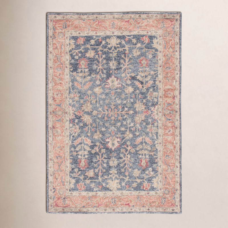 Tapis bleu / orange en laine touffeté à la main Lindsay, Rectangle 5 pi x 8 pi
