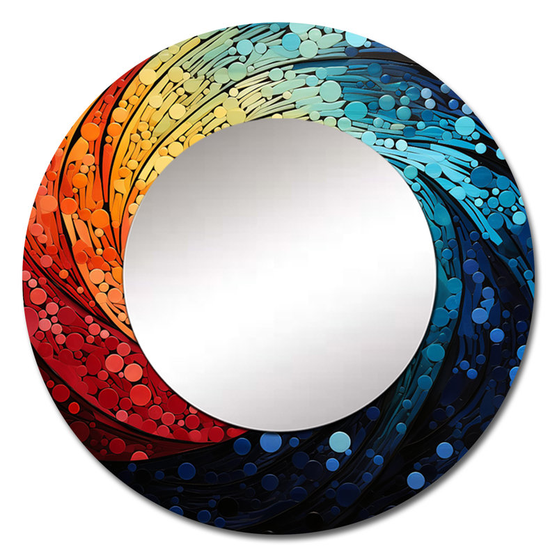 Hardedge Art Contrasting Cadence II - Abstract Spirals Round Mirror 36 Inch, 29" x 29", Round