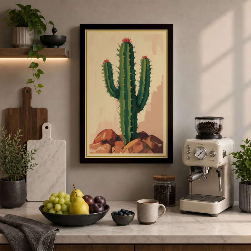 Saguaro Study Botanical - Wrapped Canvas, 36x24 - 91.4 x 61.0 cm, Ochre Border