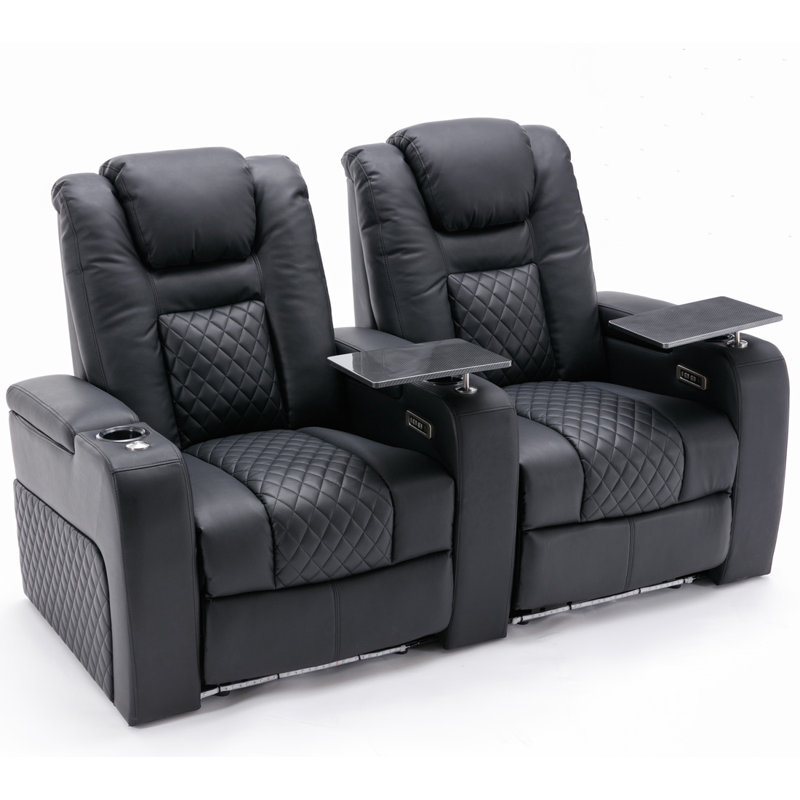 Mehrudin Electric Recliner Cinema Sofa with Tray, Black