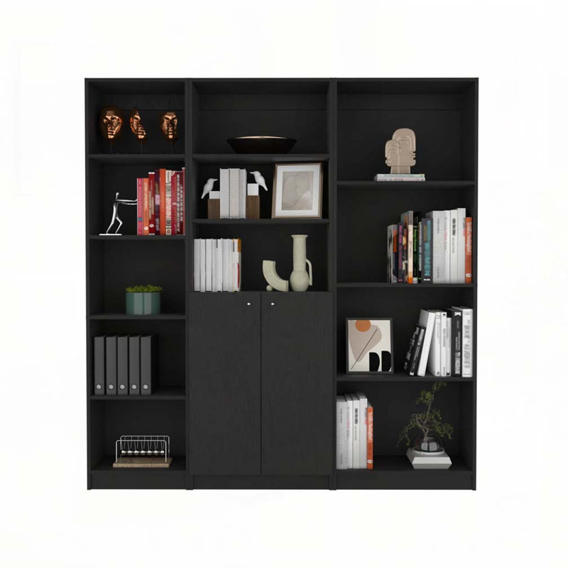 Ensemble de salon noir 3 pièces avec 3 bibliothèques