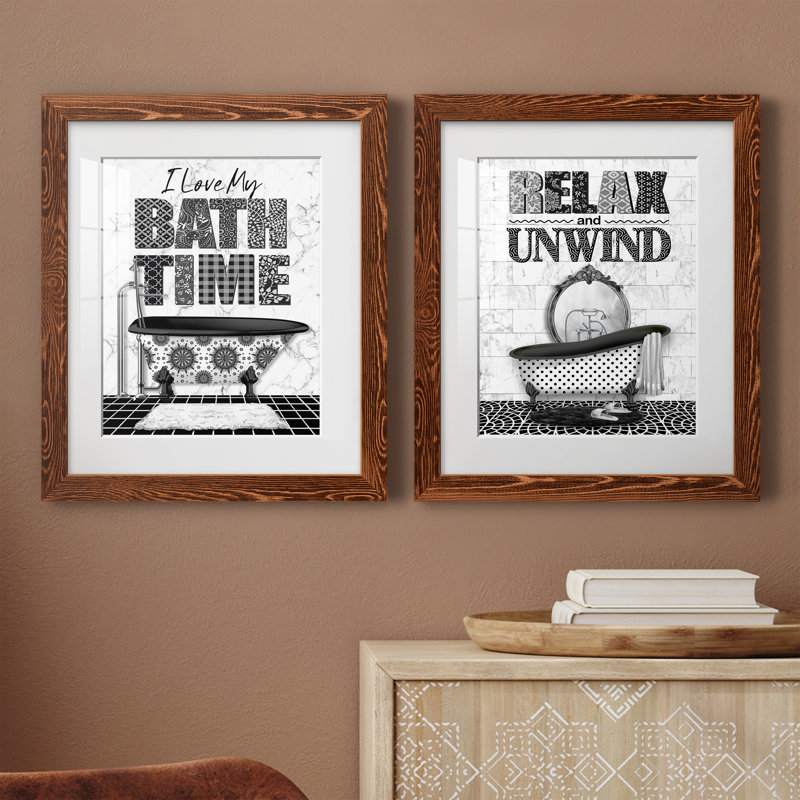 " Bath Time " 2 Piece Art Color Photography Print, 20" H x 34" W x 1.5" D, Maple Framed Paper