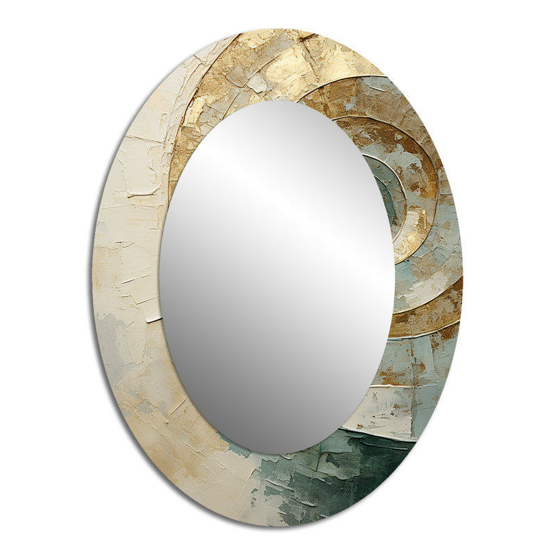 Beige Minimalism Spiral Poteries III - Large Oval Wall Mirror On Metal, 40" x 30"