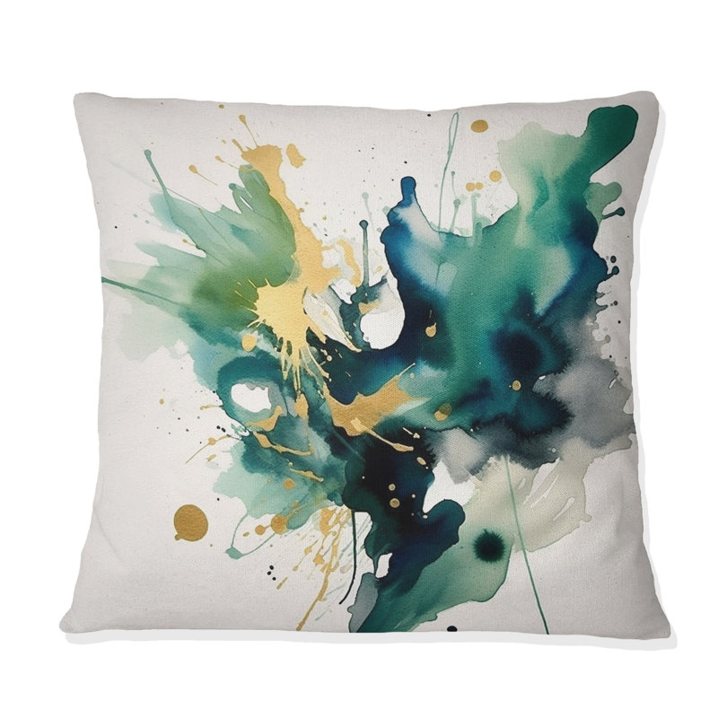 Coussin décoratif bleu foncé, turquoise et doré Strokes I - Fractals