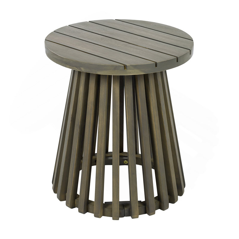 Outdoor Acacia Wood Patio Side Table, Round Coffee Table For Backyard, Lawn, Balcony, Gray
