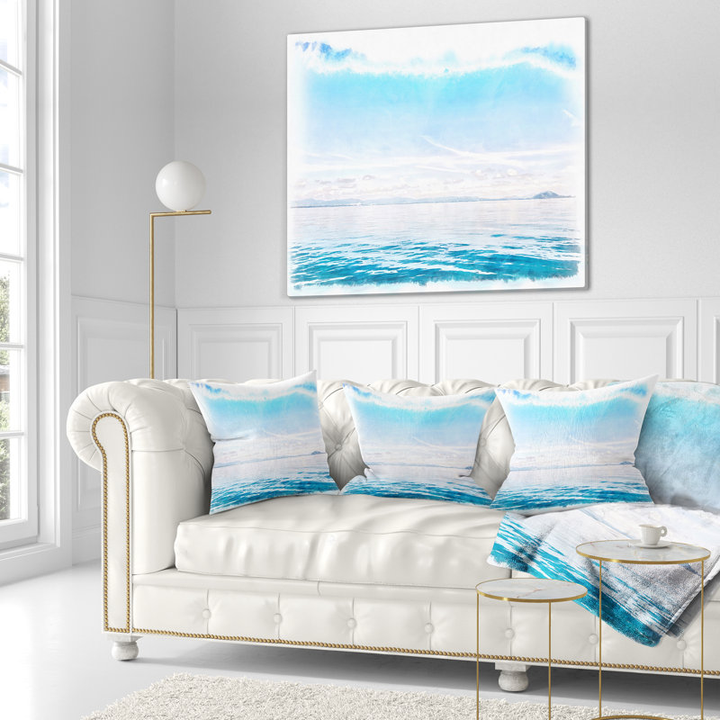 Coussin décoratif à aquarelle numérique seascape horizon, 18 po x 18 po, Coussin décoratif