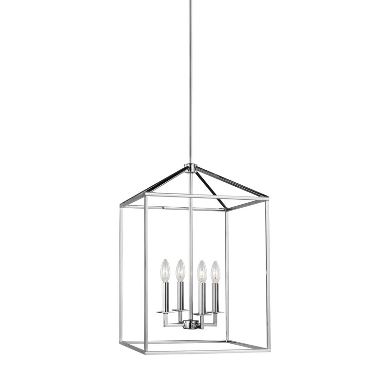 Lustre rectangulaire à 4 lumières Ellis, H 23,25 po x l 15,5 po x P 15,5 po, Chrome, Non