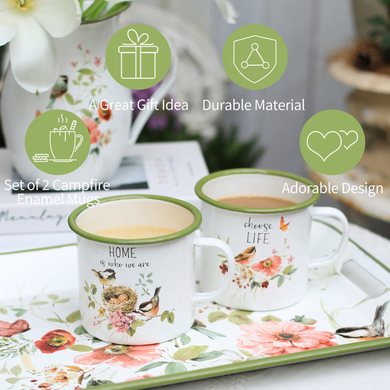 Enamelware Coffee Mugs, Camping Mug, Farmhouse Kitchen Decor for Home and Outdoor, Set of 2, 22 OZ