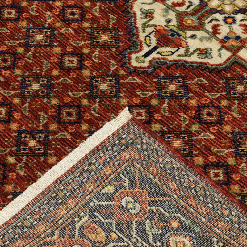 Tapis de couloir oriental bleu et rouge tissé à la machine 2 pi x 10 pi avec frange